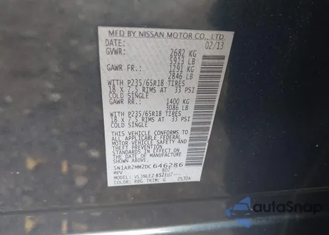 2013 Nissan Pathfinder Sv из США, поврежденный, VIN 5N1AR2MM2DC646286